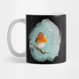 Robin on a tree branch in the snow Mug